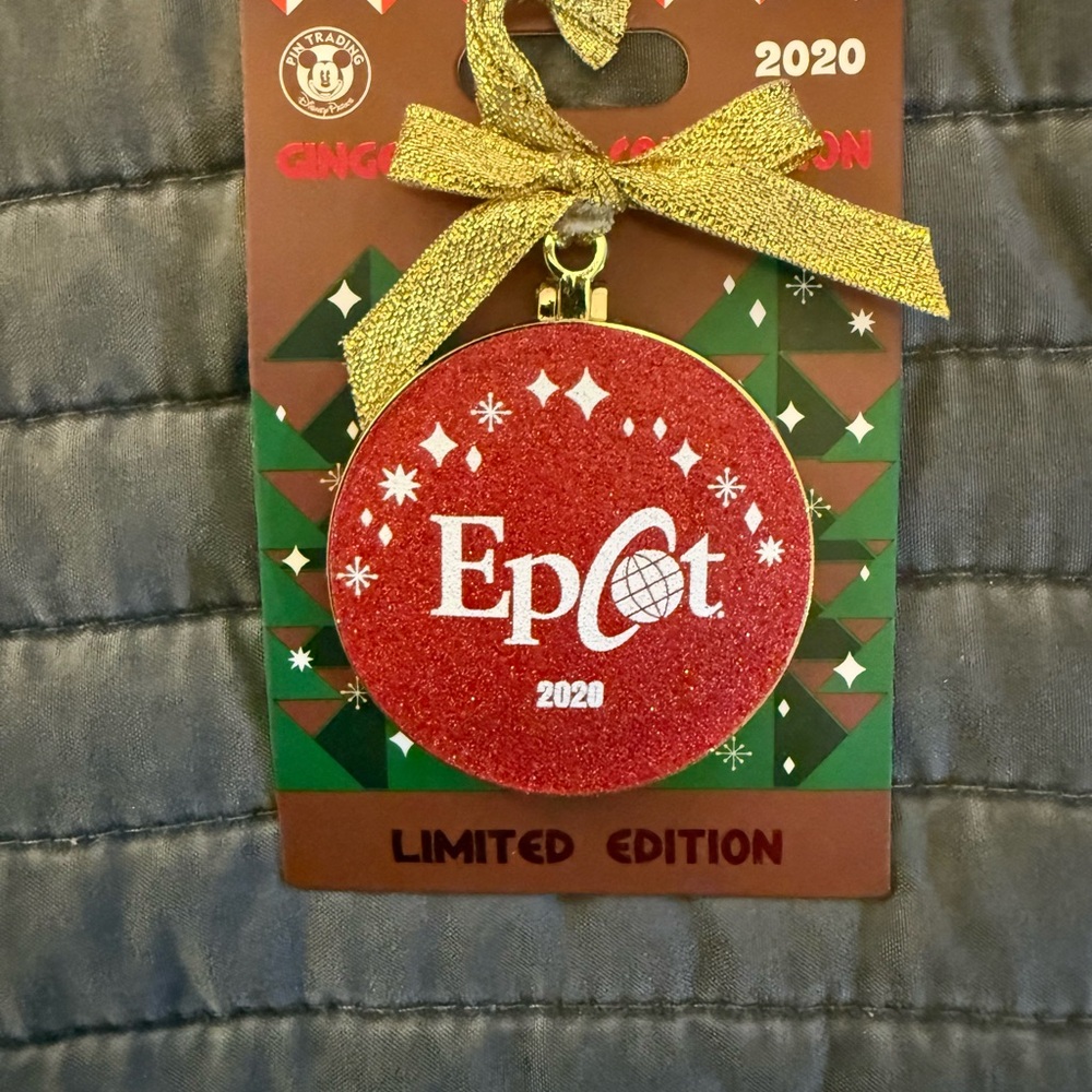 Epcot 2020 Red Ornament Pin with Gold Bow